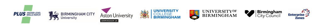 HLSM Plus logo ribbon with EZ and BCC HLSM Plus – Graduate Recruitment Support for Birmingham Enterprise Zone Businesses